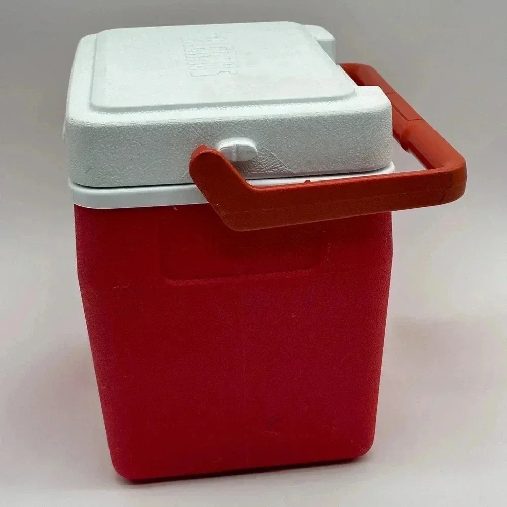 Vintage Thermos Personal Cooler Red White Small Lunch Box‎ with Handle Lid Tray